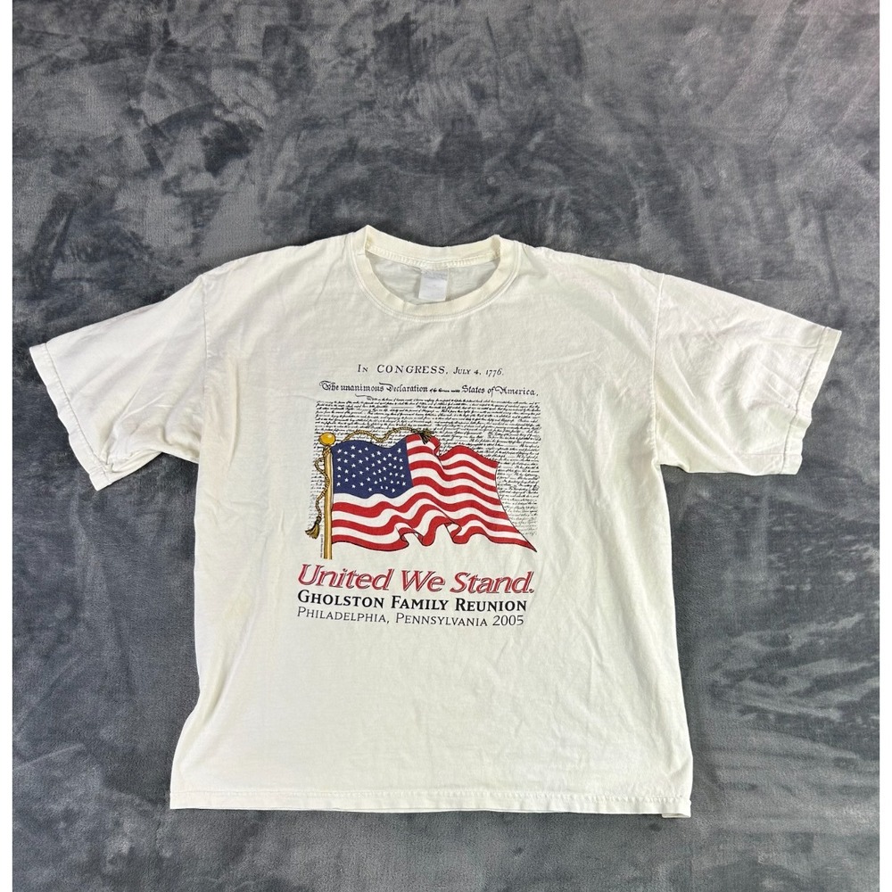 Vintage 2005 United We Stand American Flag T-Shirt Patriotic USA Family Reunion